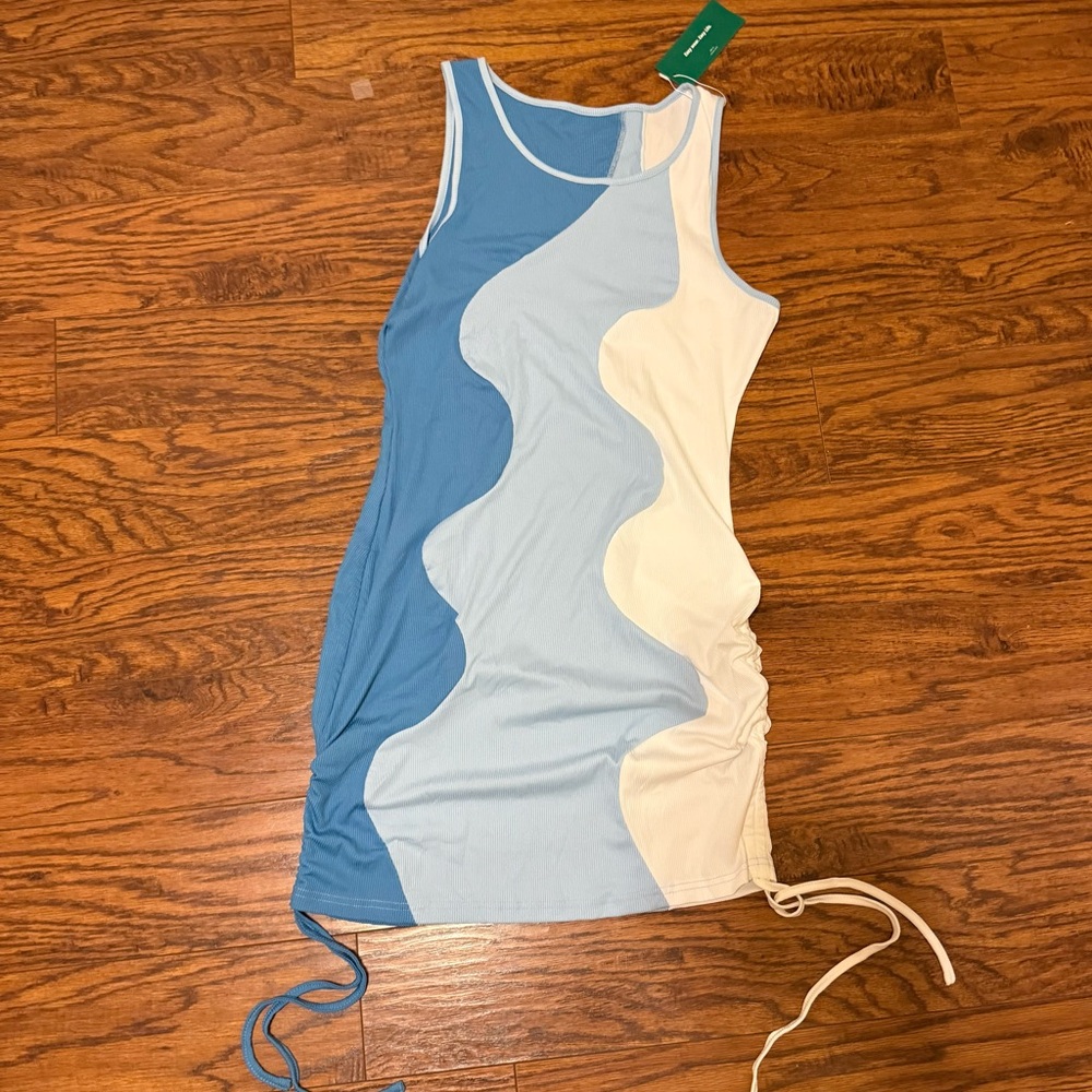 SHEIN Blue and White Wave Pattern Dress